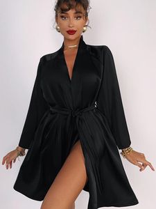 Abbigliamento da notte da donna Hiloc Black Satin Abe di veste di veste sciolte per donne da donna a maniche lunghe da donna 2023 matrimonio autunnale