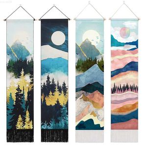 Dekorativa föremål Figurer Mountain Tapestry Wall Hanging Forest Trees Art Tapestry Sunset Tapestry Nature Landscape For Living Room Home Decor L230724