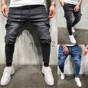 Mäns män Hiphop Pants Big Pocket Skinny Zipper Slim High Quality Casual Sport Corset Jeans X0714 L230724