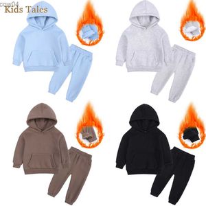 2023 Winter Children Boys Girls Fleece Hoodie Outfits Toddler Sweatshirt+Sweatpants Tracksuit 1-9Y Kids 2Pieces Warm Clothes L230625