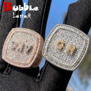 Band Ringen Bubble Brief Gepersonaliseerde Mannen Naam Ring Alle Ijs Zirconia Vork Set Hip Hop Sieraden 230724