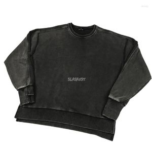 Men's Hoodies Hip Hop Heavy Cotton Reversed Stripe Sweatshirt Oversize Vintage Black Pullover Side Slits