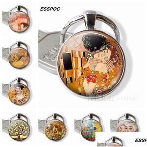 Keychains Lanyards Gustav klimt Keychain klimts kyss ffillment vatten ormar Tree of Life Farm Garden Glass Dome Metal Key Chai Dhfvy