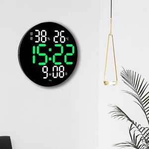 Duvar Saatleri 10 inç LED Yuvarlak Saat Sıcaklığı Nem Haftası Displial Dijital Modern Oturma Odası DEC Uzaktan Kumanda