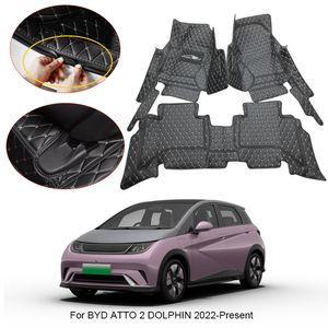 3D Full Surround Car Floor Matt för BYD ATTO 2 DOLPHIN 2022-2025 Skydda foderfotkuddar matta PU läder Vattentät tillbehör