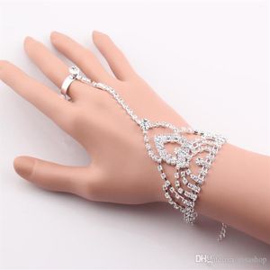 Fashion Crystal Bridal Bride Armband Ring Handkedja Shining Rhinestone Wedding Jewelry Set Wedding Bridal Rhinestone Accessories236U