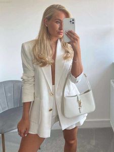 Damskie garnitury Blazers Traf Women Blazer 2023 Autumn New Fashion Office Casual Blazers Coat Vintage Long Rleeve Pockets żeńska kruche kurtka L230724