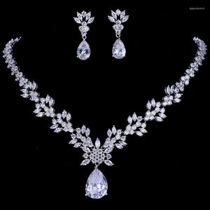 Necklace Earrings Set Zircons Water Drop Big Sparkling Cubic Zirconia Wedding Jewelry Luxury Bridal Costume Accessories