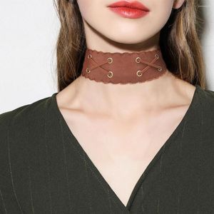 Choker Gothic Personality Exaggerated Necklace Suede Lace PU Leather Jewelry Accessories For Women And Girls