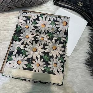 Scarves BYSIFA|White Green Pure Silk Shawl Scarf Ladies Fall Winter Daisy Design Long Hijabs Summer Beach Shawls 180 110cm