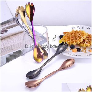 Spoons Stainless Steel Mtifunction Double Head Spoon Fork Home Kitchen Dining Flatware Noodles Ice Cream Dessert Forks Cutlery Tool Dr Dhhgj