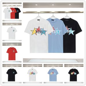 Men's T-shirt brand color five-pointed star letter logo printed design round neck 100% cotton men's and women's fashion casual short sleeve M-3XL