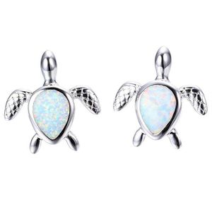 Stud Cute Sea Turtle Creative Lovely Animal Imitation Fire Opal Ear Earring For Women Girl Trendy Jewelry Gift Drop Delivery Earrings Dhzgb