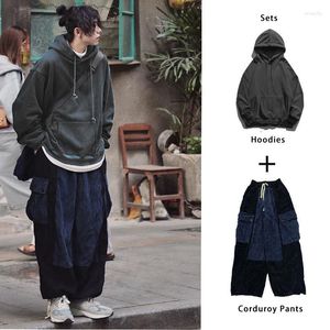 Erkeklerin izleri f kızlar erkekler için kadife pantolon setleri gevşek hoodies sweatshirt siyah japon sokak kıyafeti hip hop harajuku sonbahar