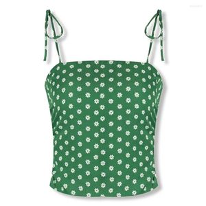 Womens t Shirts Withered French Style Indie Folk Vintage Green Polka Dot Sexy Short Camisole Tops 2023 Summer Fashion Tshirts Women