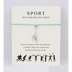 Charm armband konstnärlig gymnastik gym kort sport antik sier smycken blå rosa aqua rött vaxsladd kvinnor tjej pojke gåva släpp leverans dh8td