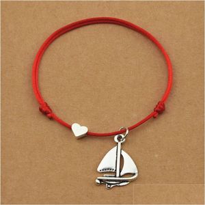 Bracelets de charme Lucky Red Rope Sailing Ship AMET Vintage Sailboat Heart for Momen Men Men Men Beach Casual Sail Boat Jewelry Deliver