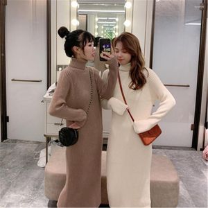 Women's Sweaters 2023 Autumn Winter Women Dress Basic Turtleneck Pullover Sweater Top Slim Fit Knitted Long Midi Vestidos Feminino ZY5256