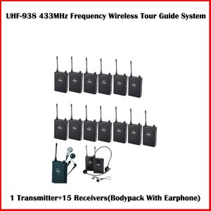 Microfoni Takstar UHF-938 Frequenza 433 MHz Sistema di guida turistica wireless Portata operativa 50 m 1 trasmettitore 15 ricevitori per la guida