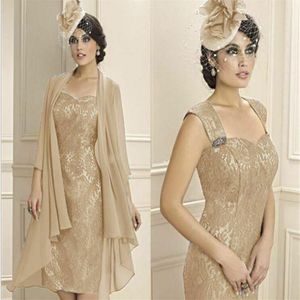 Plus Size 2 Pieces Mother Of The Bride Dresses With Jacket 2020 Elegant Tea Length Lace Long Sleeve Wedding Guest Dress Formal Eve2726