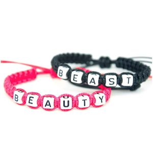 Charm Bracelets 2Pcs/Pair Couple Rose Red Beauty And Black Beast Rope Chains Lovers Gift Handmade Boyfriend Girlfriend Drop Delivery J Dh0Ky