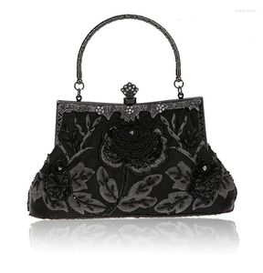 Borse da sera Moda nera da donna Perline Borsa da banchetto con perline Pochette da sposa Borsa da sposa con catena a tracolla Trucco 03331-1-G