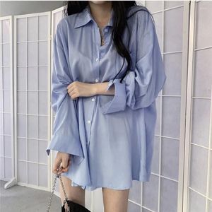 Kvinnors blusar Hong Kong Wind Thin Sunscreen Shirt Jacket 2023 Summer Drape Long Sleeve Blue Loose Woman WL41