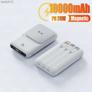 10000mAh Magnetic Power Bank PD20W 15W Trådlös snabbladdning Portable Extern MacSafe Auxiliary Battery för iPhone -mobiltelefon L230619