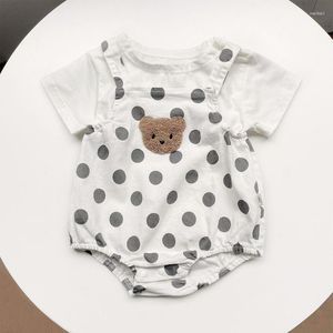 Conjuntos de roupas Born Set Bear Infant Cartoon In Summer Baby Girls Boys Manga Curta Top Color Solid T-shirts Bodysuits Kid