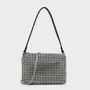 Pochette in maglia di cristallo ereditiera di marca Borsa da ereditiera da donna Borsa con strass a catena piena di pelle con diamanti Borsa a mano piccola Borsa a tracolla singola ereditiera