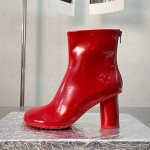 Sonbahar Yeni Yuvarlak Topuklar Botlar Kadın Patent Deri Fermuar Tasarım Ayak Bileği Botları Yuvarlak Ayak Tip Kısa Botlar