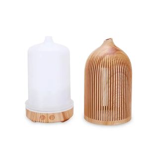 Портативный увлажнитель деревянного зерна, мини -полый увлажнитель с ночным светом USB -мощным ароматом диффузор супер тихий
