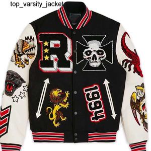 Novo 2023 Jaquetas Varsity Para Homens Costurado Letterman Crânio Esportes Gola De Beisebol Manga De Couro Streetwear Bomber Peace Coats Feminino Masculino Embriodery Jaqueta