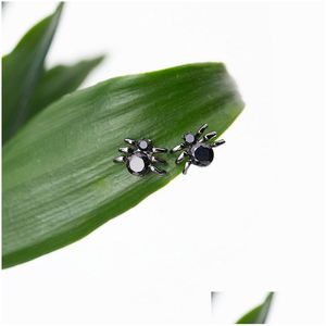 Stud Fashion 1 Par 3D Cute Funny Black Spider Ear Earrings Unique Punk For Women Gifts Drop Delivery Jewelry Dhtla