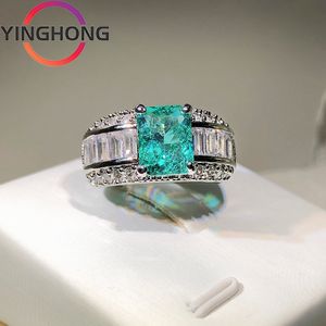 Bröllopsringar Quexiang S925 Sterling Silver Creative Full Diamond Green Zircon Ring for Women Y2K Jewelry Charm Luxury Gift 230724