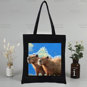 Sacos de compras Bonito Capivara Caricatura Kawaii Bolsas de Pano Sacola de Lona Saco de Viagem Feminino Reutilizável Ombro Bolsas De Tela