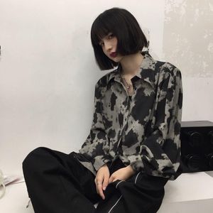 Bluzki damskie 2023 Spring Korean Retro Lopard Top Lose Long-Sleeved Town Collar Elegancka elegancka kobieta bluzka żeńska