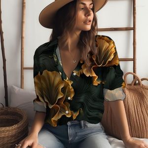 Kvinnors blusar Fashion Temperament Long Sleeve Shirt Outdoor Shopping Bekväm Casual Lapel Flower Print Autumn