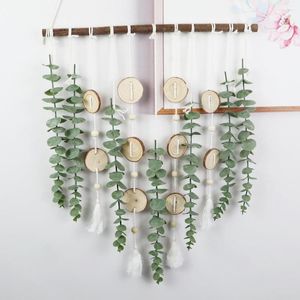 Dekorative Blumen Künstliche Pflanze Rattan Kunststoff Blätter Rebe mit Holzscheibe Wandbehang Dekoration Fake Home Decor Supplies