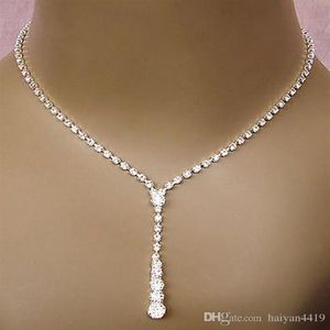 2022 Bling Kristall Brautschmuck Set versilberte Halskette Diamant Ohrringe Hochzeitsschmuck Sets für Braut Brautjungfern Frauen Ac2408