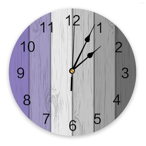 Wall Clocks Retro Purple Gray Gradient Wood Grain Large Clock Dinning Restaurant Cafe Decor Round Silent Home Decoration