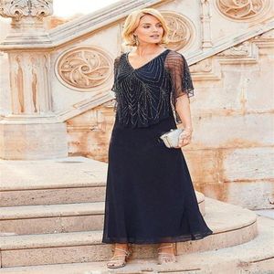 2020 New Mother Off Sposa Abiti da sposo Chiffon Blu navy Scollo a V Liste Maniche ad aletta Lunghezza alla caviglia Abiti da cerimonia per la madre229W