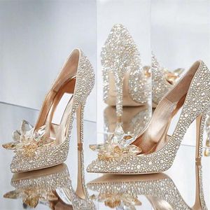 Sparkly Stiletto Heel Crystals Bridal Wedding Dress Shoes For Bride Luxury Designer Rhinestones Heels Pumpar Poined Toe Party Prom 2773