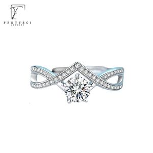 Anelli a fascia FENTTECI 925 Sterling Silver Platinum Deluxe 1ct Umido D Anello colorato da donna Croce a forma di V Anello nuziale con braccio attorcigliato 230724