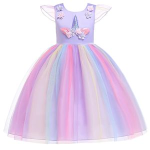 2019 Nowe moda dla dzieci Designer Ubrania dziewczynki sukienki jednorożce sukienki księżniczki kwiatowe dziecięce sukienki tęcza długie sukienki formalne A199e