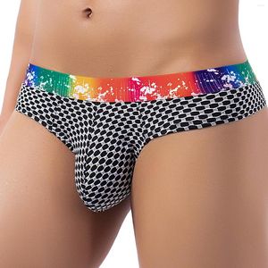 Underpants Men's Sexy Briefs Thong T-back Plaid Lingerie Rainbow Hombre Bikini Penis Pouch Panties Gay Man Jockstrap Tight Short