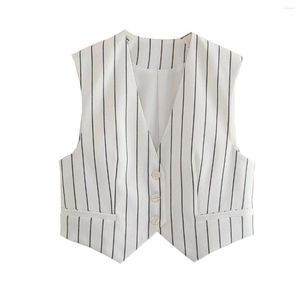 Gilet da donna Gilet bianco gessato Gilet da donna Elegante giacca senza maniche Chic Lady Abbigliamento femminile 2023