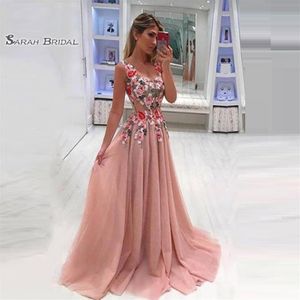 V-Neck Appliques Sweep Pink Prom Dresses Vestidos de Festa Evening Wear in Stock S 고급 행사 복장 235L