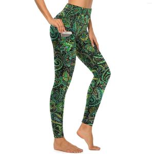 Kobiety legginsy zielone Paisley Yoga Spodnie seksowne vintage kwiatowy druk graficzny Push Up Fitness Leggins Kobiety nowatorskie rajstopy sportowe