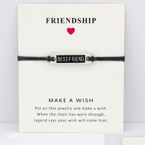 Charm Bracelets My Best Friend Hope Faith Love Card Gray Brown Blue Wax Cords Women Men Girl Jewelry Christmas Gift Drop Delivery Dhvff